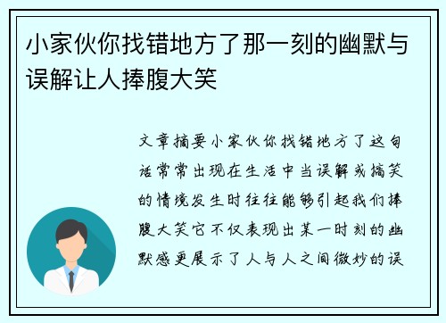 小家伙你找错地方了那一刻的幽默与误解让人捧腹大笑